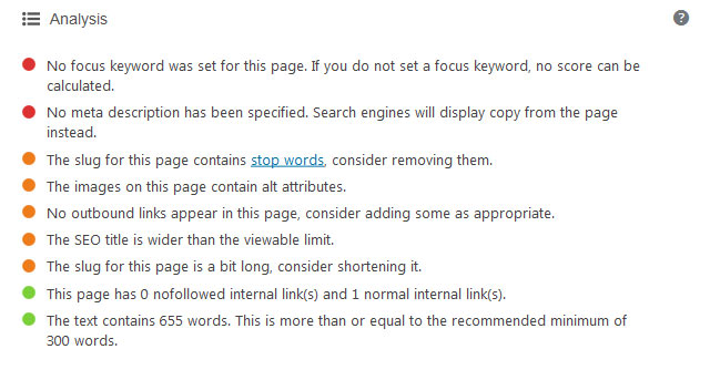 yoast seo report screenshot