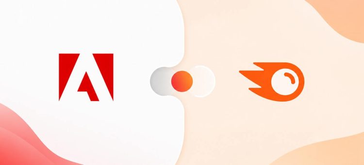 Minimal Adobe and Semrush visual integration banner with abstract connection design