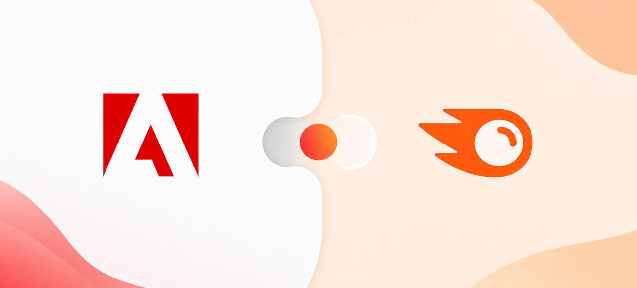 Minimal Adobe and Semrush visual integration banner with abstract connection design